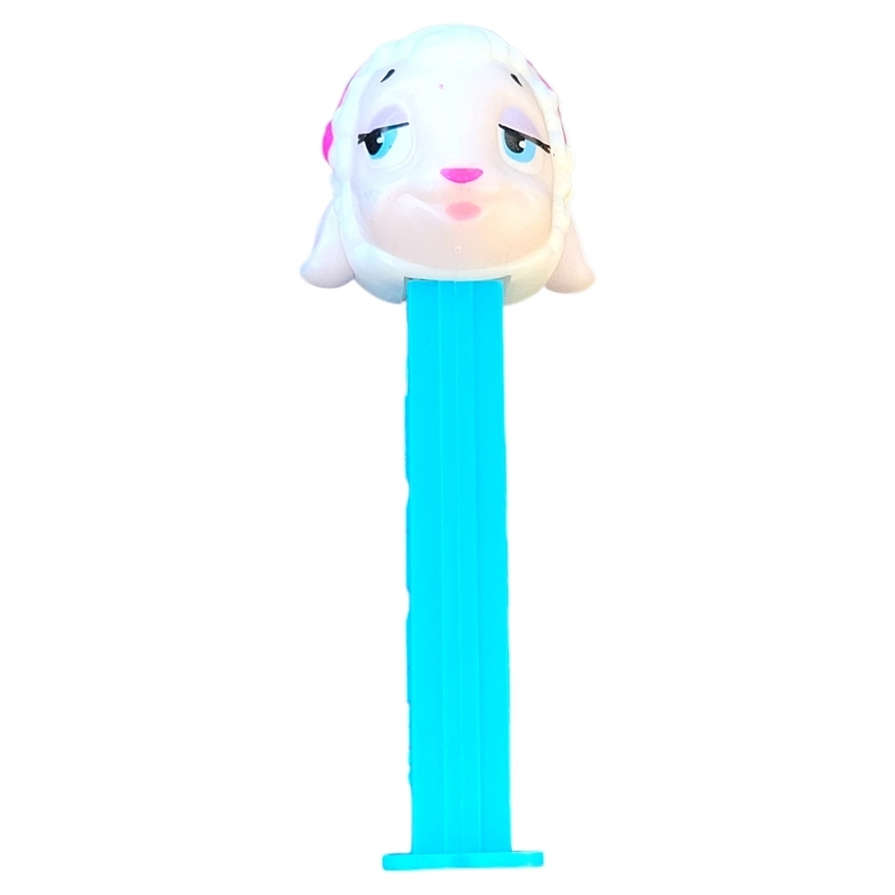 2015 Pez Candy Dispenser Easter White Lamb Pink Bow Blue Base/Feet Hungary